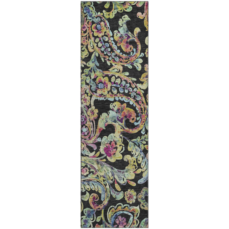 Premium Machine Washable Prisco Black Rug, Runner 2'3" x 7'6"