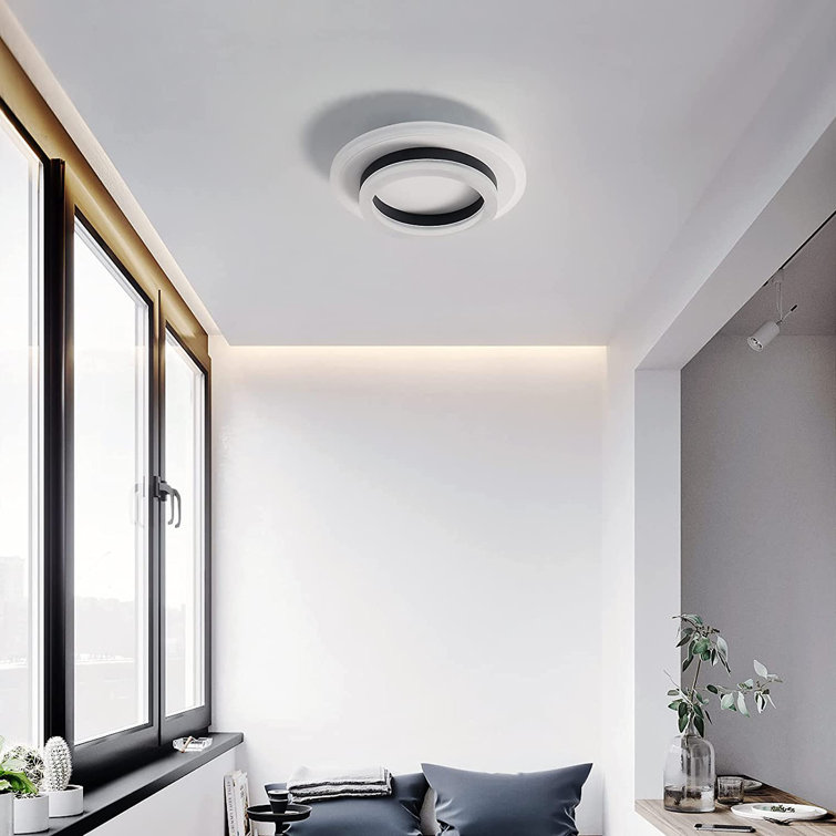 Orren Ellis Round LED Ceiling Light, 20W Modern 3000K Warm Light Acrylic  Metal Ceiling Lamps (Black And White)