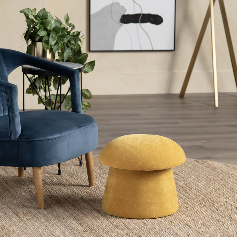 Mushroom Ottoman W/ Storage, Spice Yellow Chenille