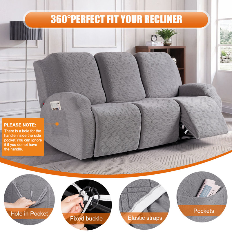 Housse pour canapé inclinable extensible à 3 places Adamstown, Velours gris clair