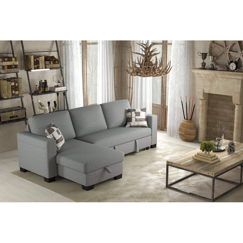 Brandal Upholstered L-Shaped Sectional Reversible, Light Gray 100% Polyester
