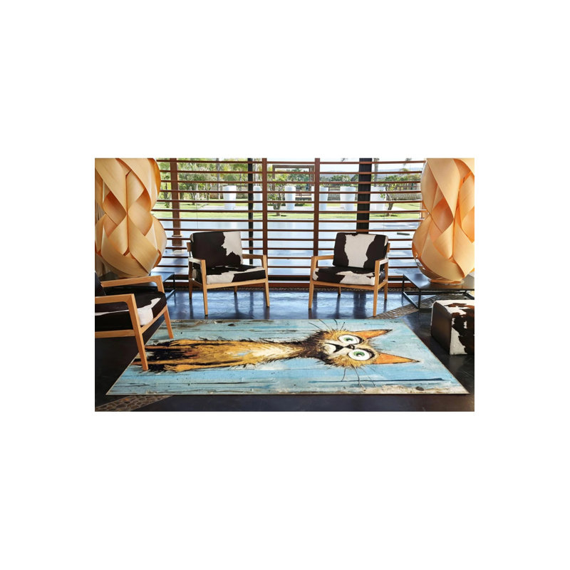Multicolored Surrealist Design Cartoonist Cat Patterned Modern Decorative Carpet, Runner 2'6" x 9'11"