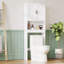 Armoire de rangement au-dessus de la toilette avec tablette réglable, organisateur d'économie d'espace de salle de bain avec portes doubles et tablette ouverte, support de toilette autoportant pour petite salle de bain - blanc