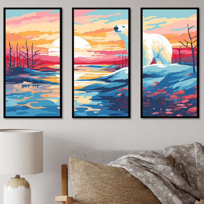 «Sunrise Bear», art mural, H 28 po x l 36 po, Cadre flottant noir