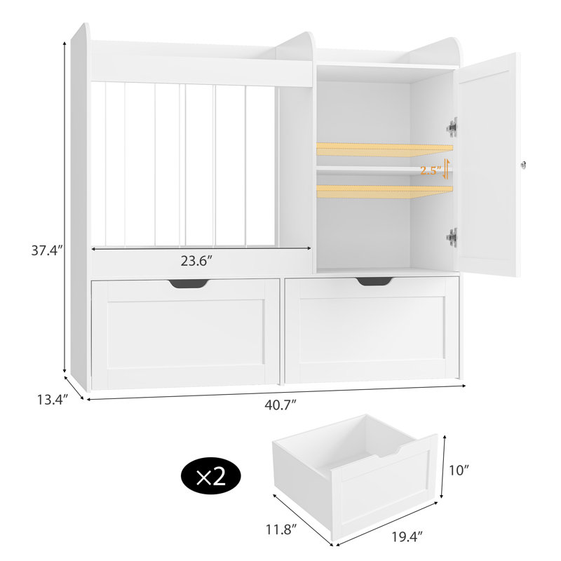 37.4"H Toys Storage Organizer with Stuffed Animal Storage, Magnetic Drawing Board, Cube Storage Cabinet, 2 Movable Drawers, Wooden Kids Bookcases for Bedroom, Playroom, Living Room, White