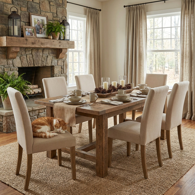 High Back Upholstered Parsons Dining Chair, Beige