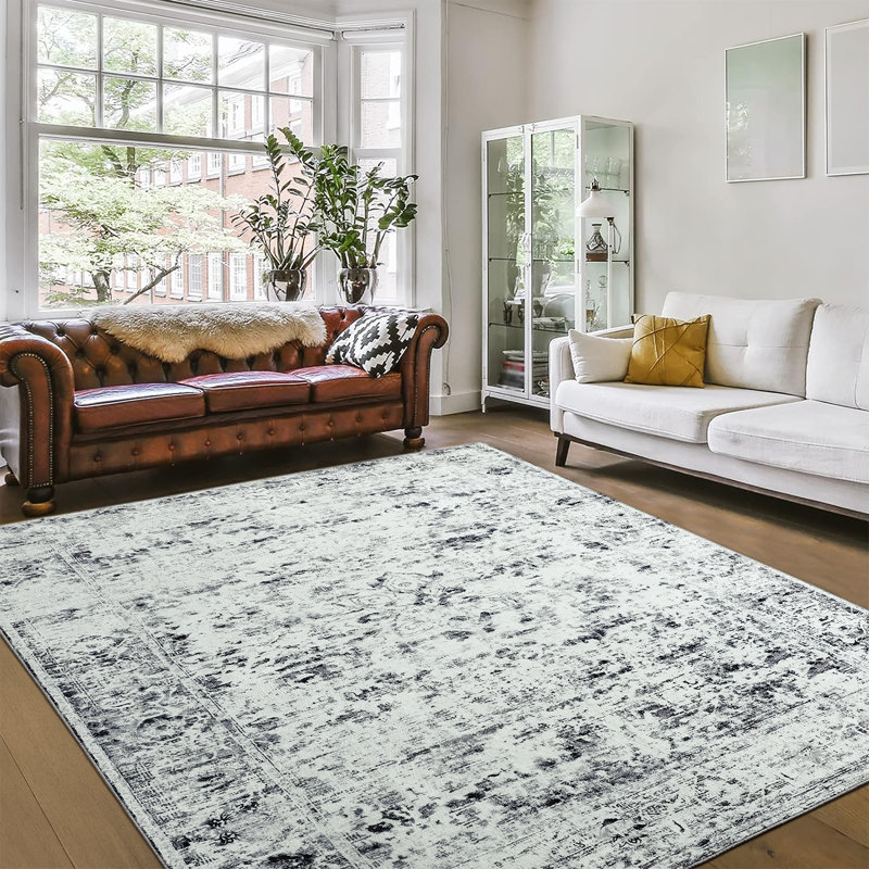 Tapis à motif floral lavable Wymond, Rectangle 4pi x 6 pi