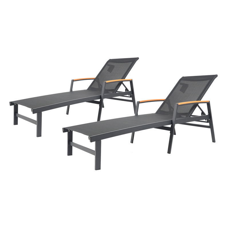 Alfredo Outdoor Mesh Chaise Loung, Black/Natural, 1