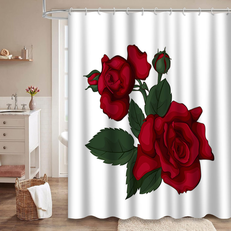 Rideau de douche avec 12 crochets Red Roses, L 72 po x l 84 po