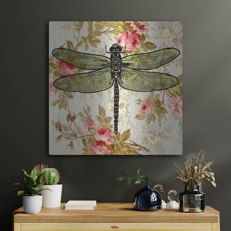 Art mural en métal Red Barrel Studio® «Dragonfly Papier peint carré» par Dean Russo, H 24 po x l 24 po