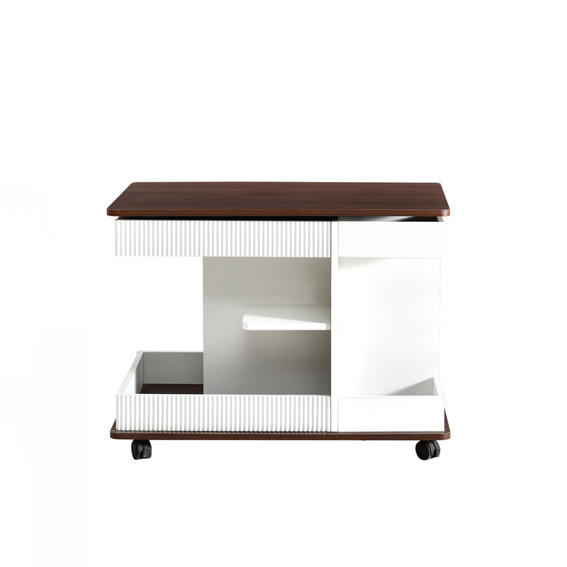 Adjustable End Table with Wheels, White