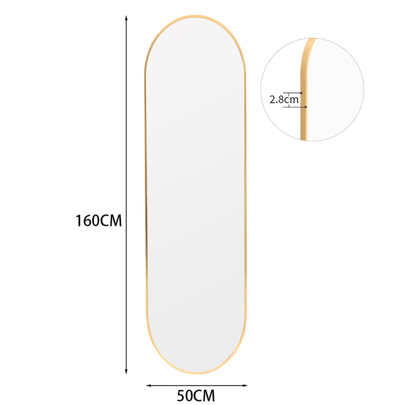 Metal Oval Mirror, 160 cm H x 50 cm W