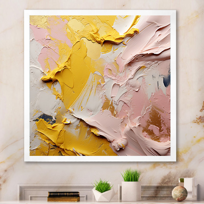 «Celebrating Destiny», reproduction de peinture abstraite or rose, H 30 po x l 30 po x P 1 po, Cadre simple blanc