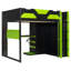Lit mezzanine double en bois avec bureau, tablettes multiples, USB et lumière RVB, vert-1894238537