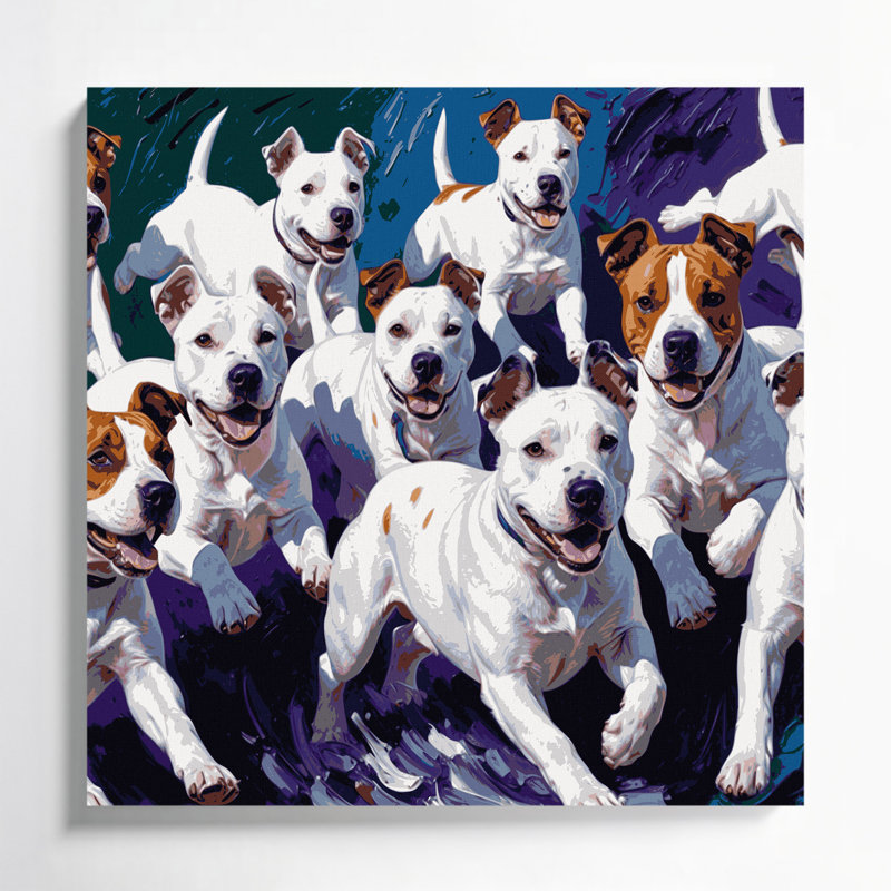 «Dogs Miniature Bull Terrier», art mural sur toile mauve, H 32 po x l 32 po