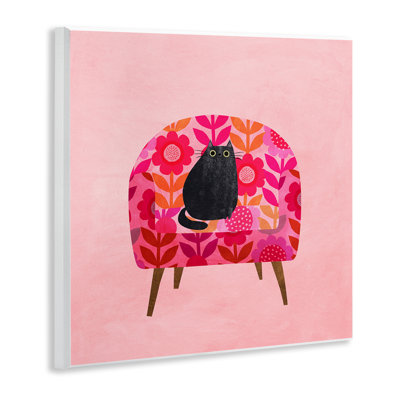 Cat on Retro Floral Chair Wall Plaque, design by Planet Cat by Angie Rozelaar