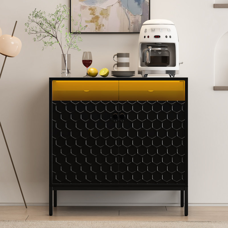 Buffet avec DEL et station de charge, Noir, noir, noir, noir