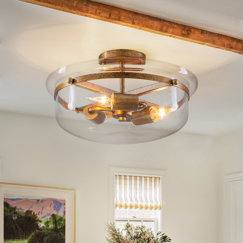  15" Modern Farmhouse 3-Light Glass Bowl Semi Flush Mount, Clear