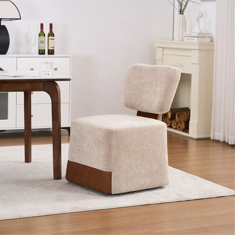 Linen Upholstered Armless Dining Chair with Casters,BEIGE, Beige