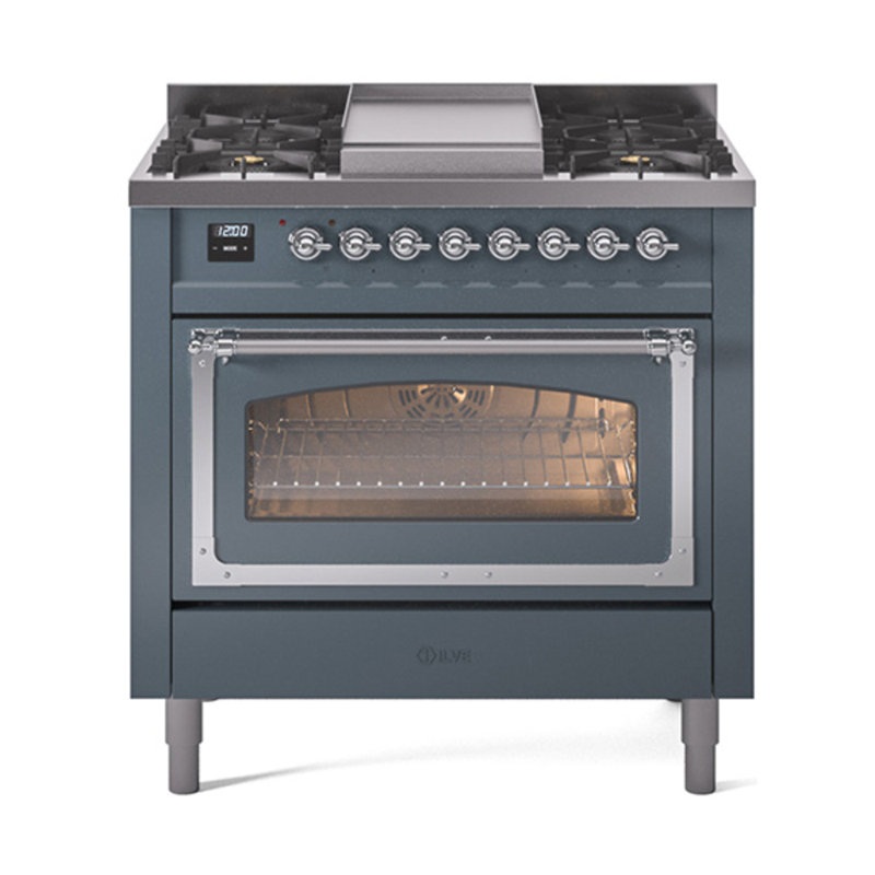 ILVE Nostalgie II Noblesse 36 po à double carburant, Gris-bleu / chrome, Gaz naturel