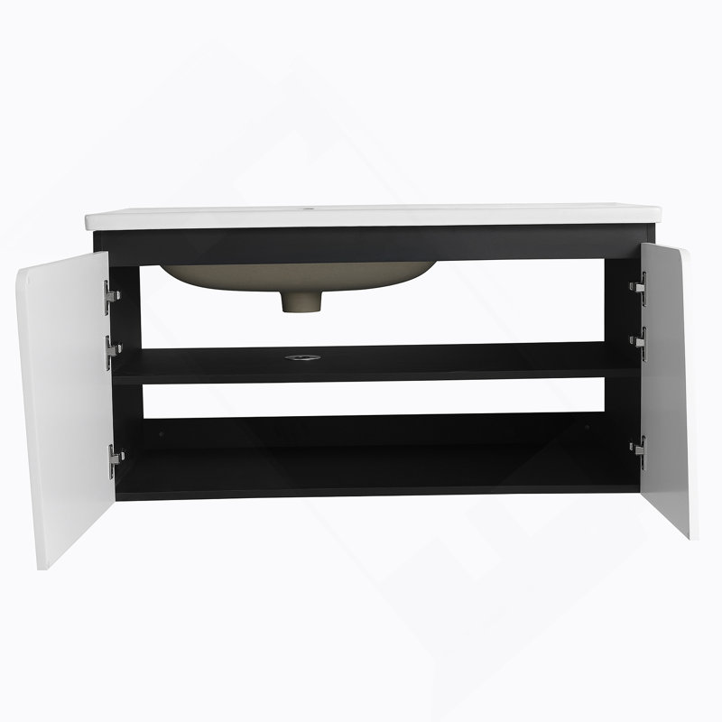 Meuble-lavabo mural 40 po avec lavabo en céramique et porte d'armoire à fermeture en douceur 40 po, 40"