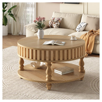 Table basse ronde moderne noire avec rangement caché - Table de salon Mid-Century