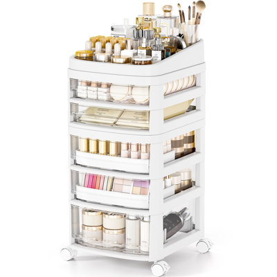 Chariot utilitaire de rangement en plastique transparent, chariot de rangement à 5 tiroirs