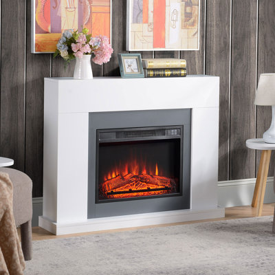 Emrehan 44" Electric Fireplace Suite with Remote Control 2000W Heater White