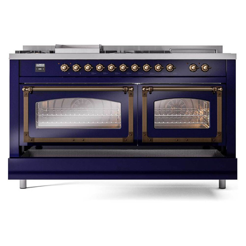 ILVE Nostalgie II Noblesse 60 in Dual Fuel Range 7 Burner, Griddle, Frenchtop, Liquid Propane, Graphite Matte/Copper