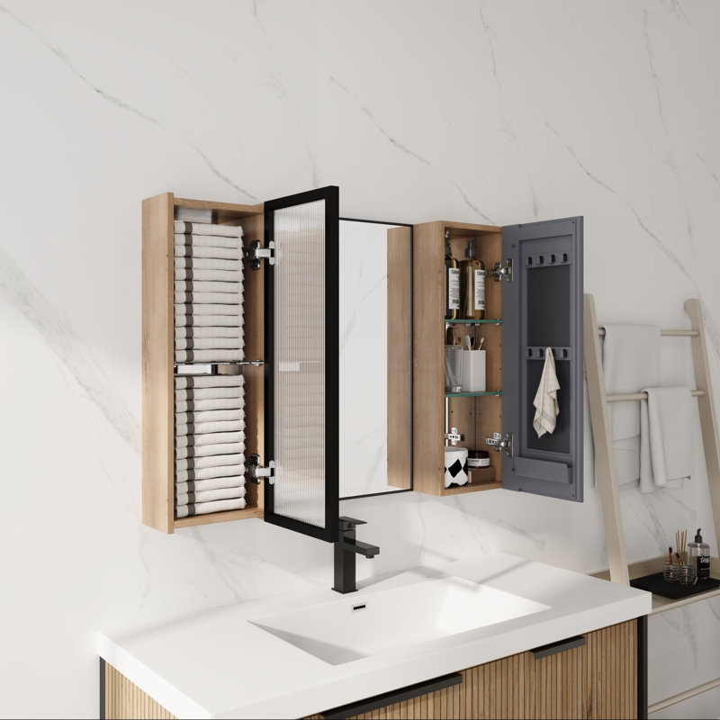 Armoires à pharmacie modernes avec rangement, salle de bain murale en verre 39,4 po