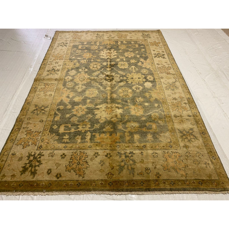 Tapis Oushak rétro noué à la main de conception unique 6 pi x 8 pi 10 po Anatolian
