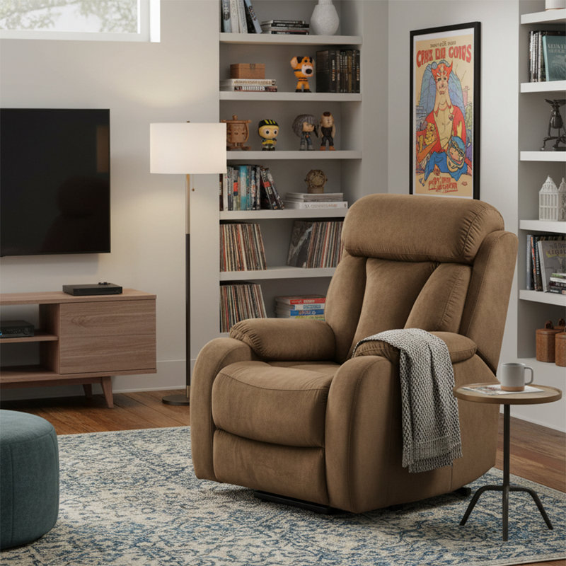 Fauteuil inclinable classique avec rangement, Velours brun