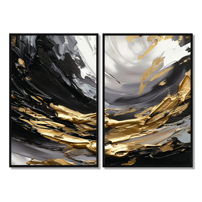 Vague dorée reflets - art mural noir, Noir, H 36 po x l 48 po, Impression encadrée flottante