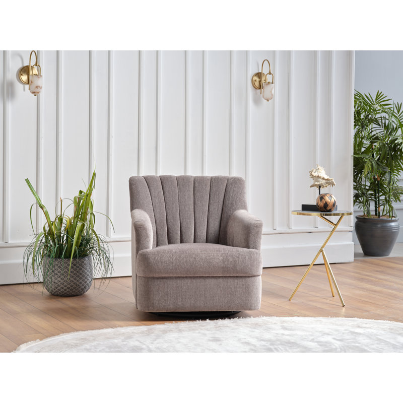 Urbane 31.5'' Wide Swivel Armchair, Beige Polyester Blend