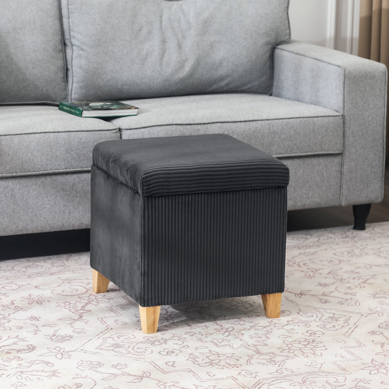 Samir Upholstered Ottoman, Dark Gray Corduroy, Natural