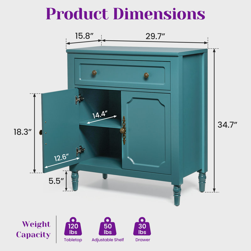 Buffet 33 "avec portes et tiroirs, Turquoise Blue