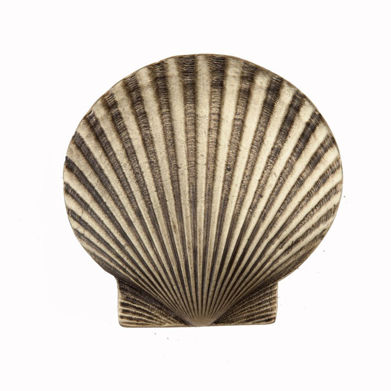 Large Scallop Cabinet Knob, Antique Brass