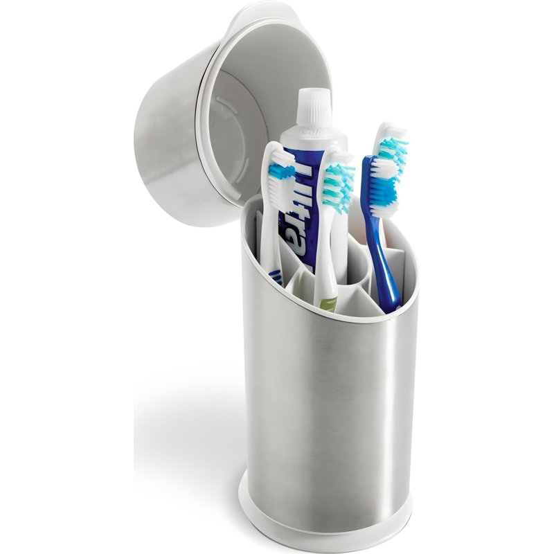 Ensemble porte-brosses à dents pour salle de bain - Rangement de comptoir en acier inoxydable, peut contenir jusqu'à 4 brosses à dents, facile à nettoyer, ventilation hygiénique, séparateur amovible