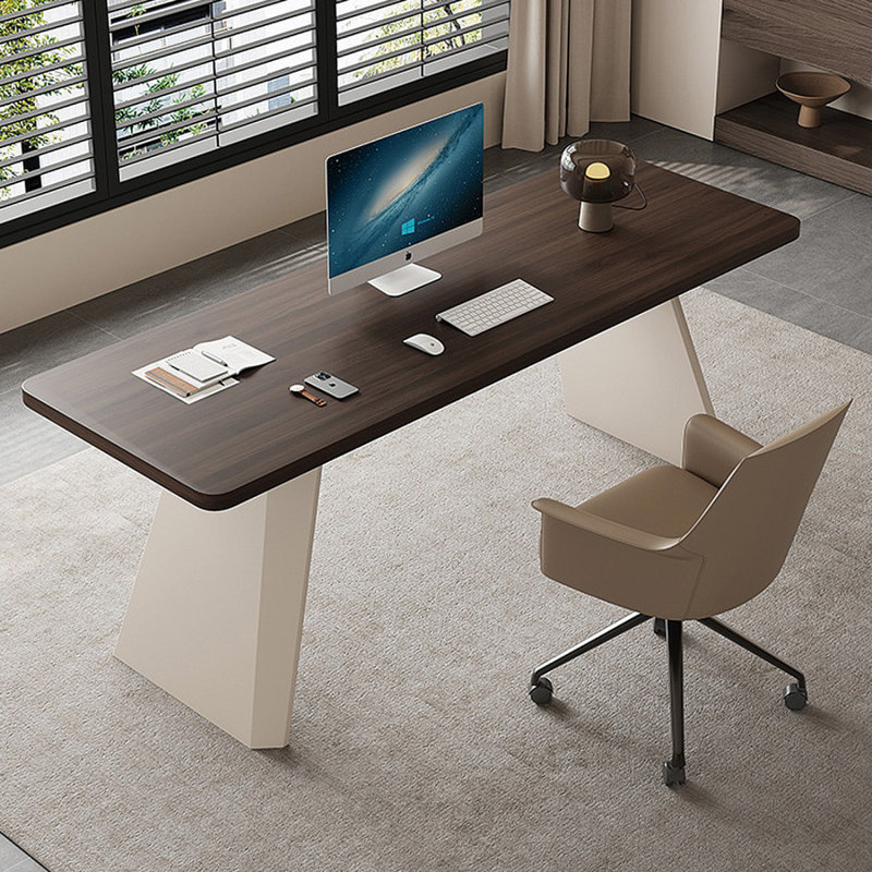 Nut-brown + Beige-white Rectangular Manufactured Wood desk, 29.53" H x 55.12" W x 27.56" D