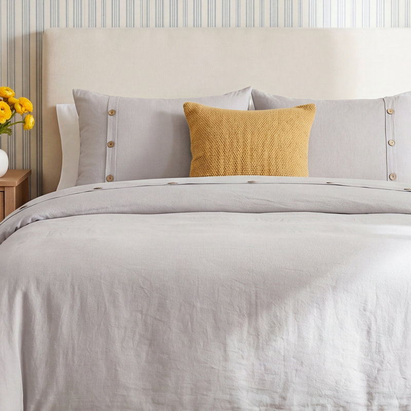 Yeni Belgian Flax Linen Duvet Cover, Full/Queen Duvet Cover + 2 Standard Shams, Gray