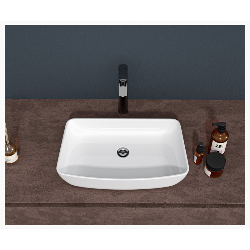 24" x 15" White Ceramic Rectangular Bathroom Vessel Sink