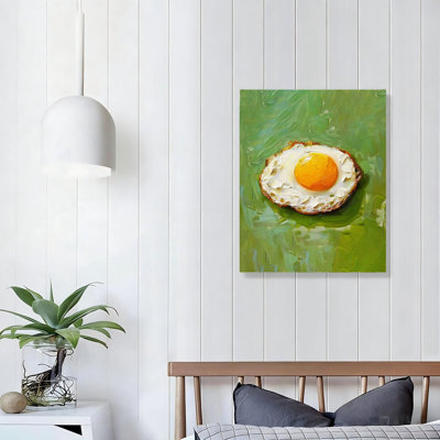 Fried Egg Painting Green Print Food Wall Pictures, 20 x 16 inch, Retro Food Poster Painting Artwork for Restaurant Table Kitchen Living Room