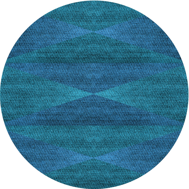 Tapis bleu light en laine géométrique Tyra, Rond 5 pi