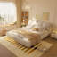 Grand lit plateforme tapissier de luxe avec dossier surdimensionné et structure en bois massif, convient à plusieurs hauteurs de matelas, beige-481308544-481308549