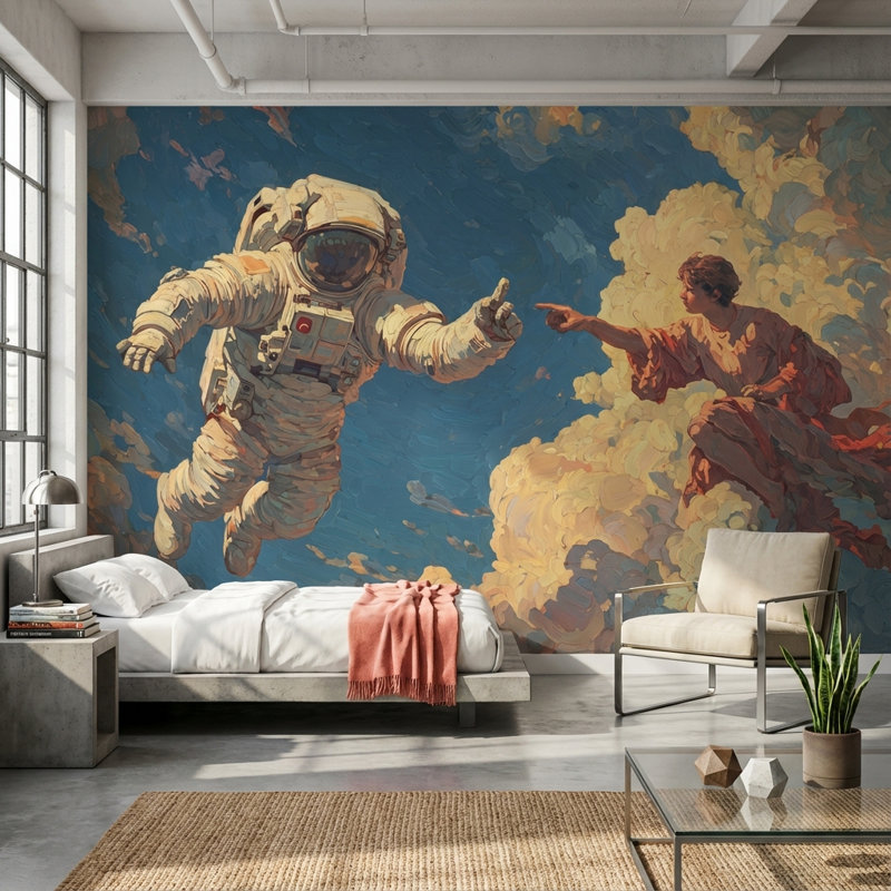 Papier peint abstrait astronaute flottant dans l'espace, Non-Woven Nonpasted, 200"x120"