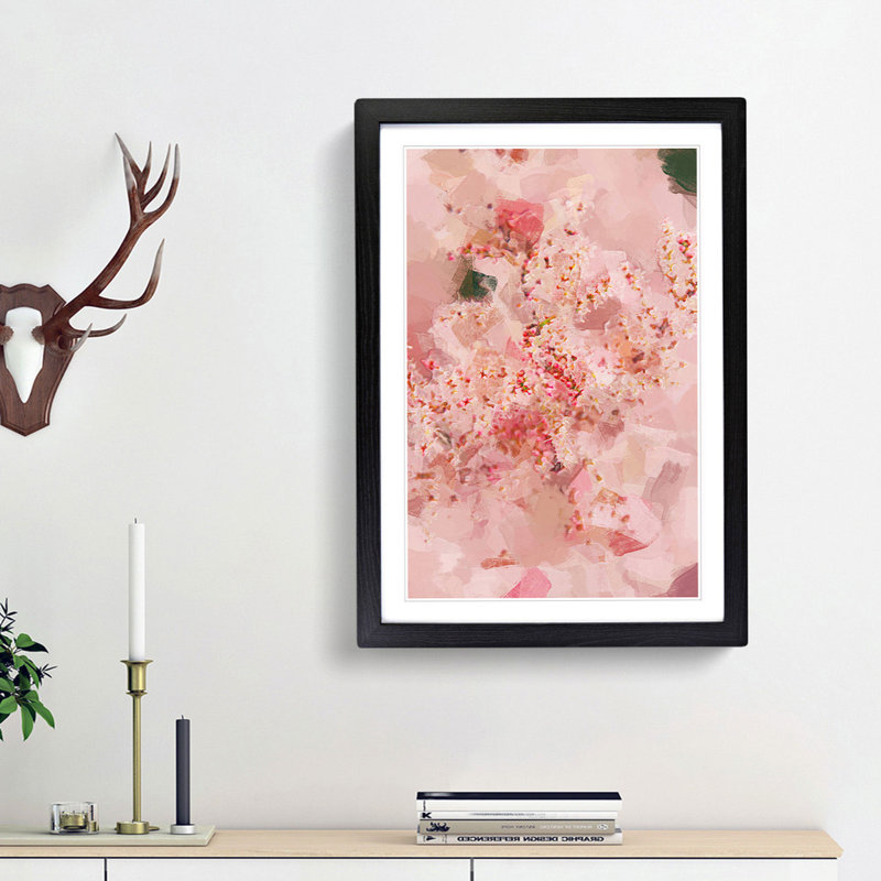 Cherry Blossom in Abstract - Picture Frame Graphic Art Print, 36cm H x 27cm W x 2cm D, Black Framed