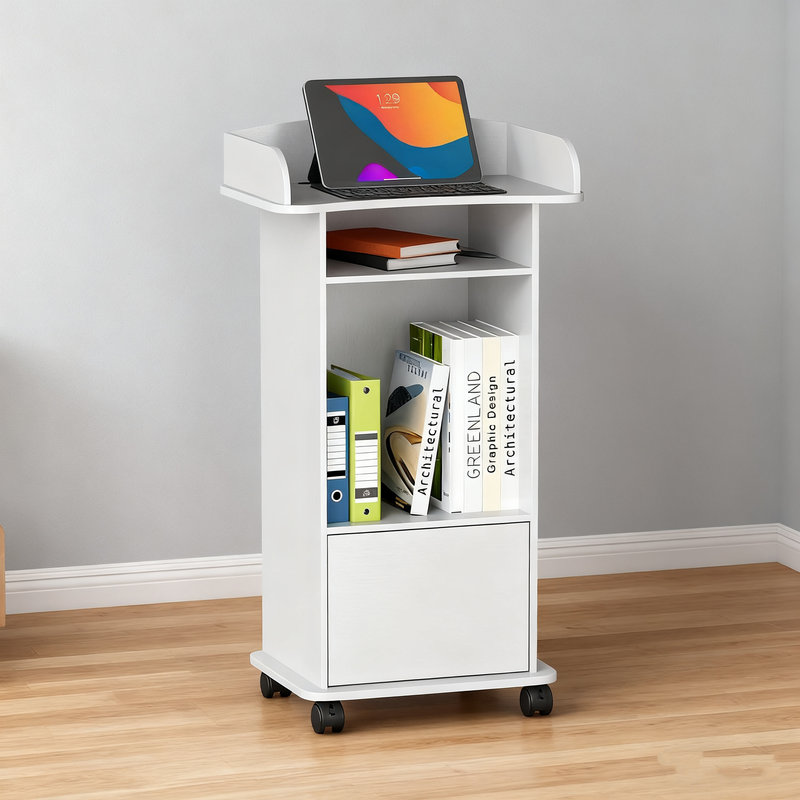 Bureau debout avec rangement pour dossiers, Blanc