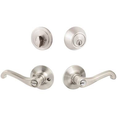 Sure-Loc Hardware Sure-Loc Door Hardware Cedar Satin Nickel Interior  Bed/Bath Hall/Closet Passage Door Handle in the Door Handles department at