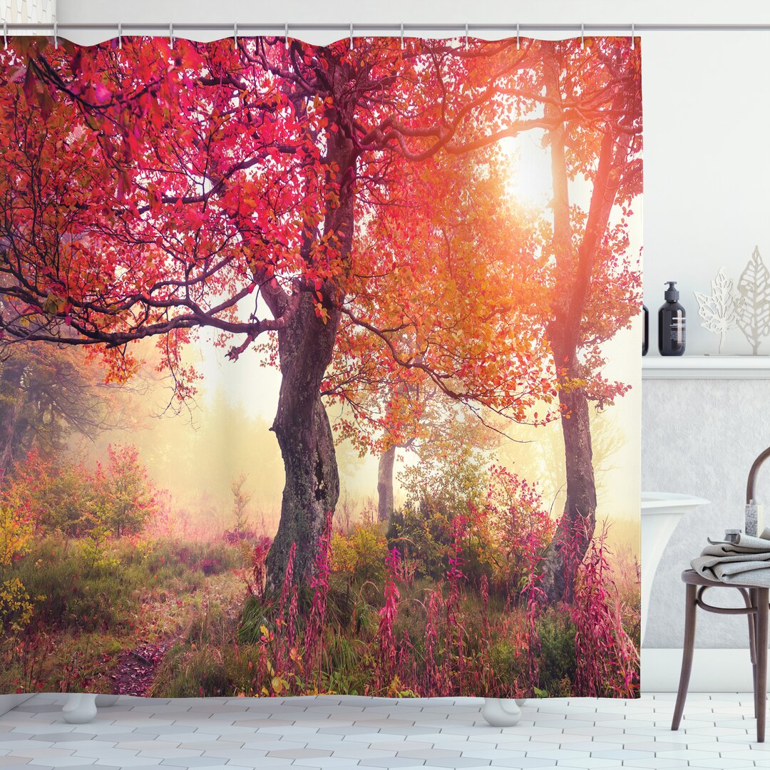 Duschvorhang, Blumen im Park Herbst, Natur, Rotbraun