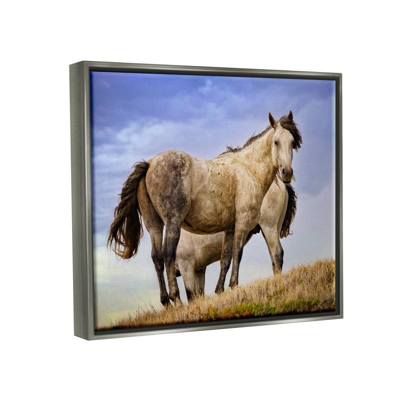 Art mural sur toile flottant "Wild Stallions" par Rick Berk, H 17 po x l 21 po x P 1,7 po, Cadre flottant gris lustré